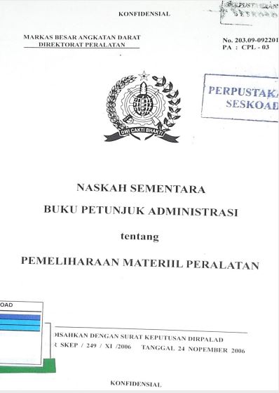 Naskah Sementara Buku Petunjuk Administrasi Pemeliharaan Materil Peralatan